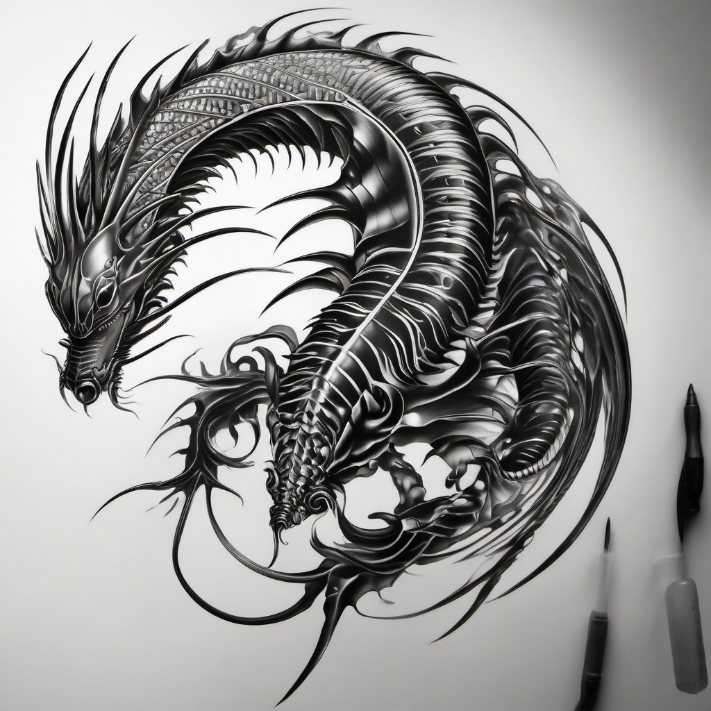 Fluidity in centipede movement tattoo: Capturing the dynamic energy of the creature.  black white tattoo, white background