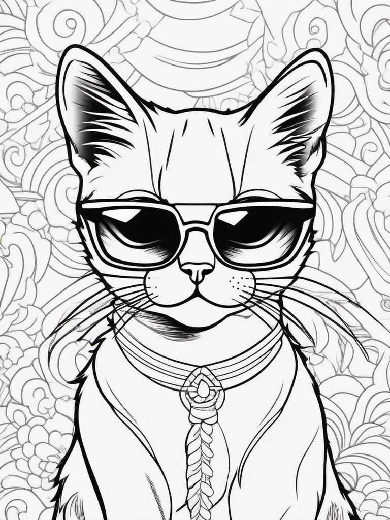 Kitty with Sunglasses Coloring Pages - Sassy Kitty Wearing Sunglasses  minimal black outline printable sheet, coloring page