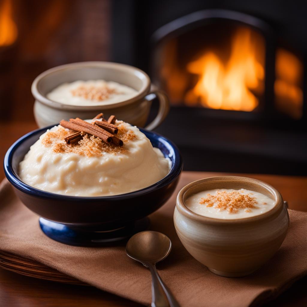 arroz con leche by the fireplace - enjoying creamy arroz con leche, latin-style rice pudding, by a crackling fireplace. 