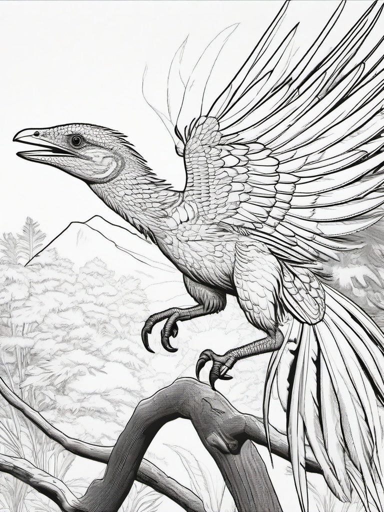 Microraptor Coloring Pages - Small Feathered Dinosaur  black outline printable coloring page