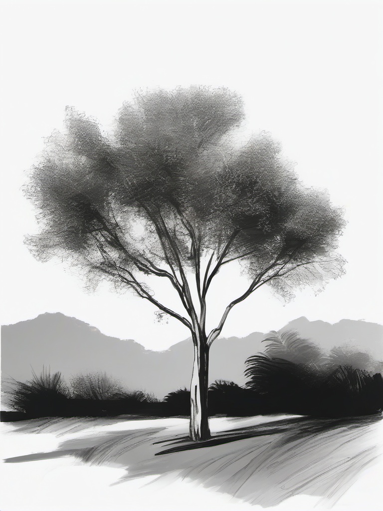 drawing of eucalyptus tree  minimal rough sketch scribbles,doodles,black and white