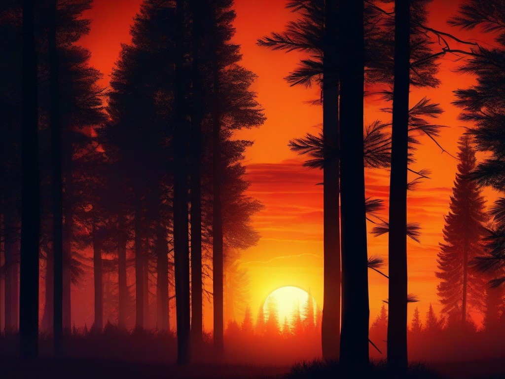 Sunset Wallpaper - Fiery light over dense forest.  sunset background