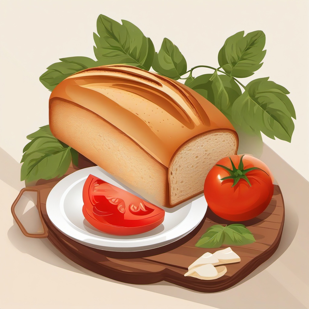 Bread clipart - Bread loaf beside a tomato.  vector style illustration, white background