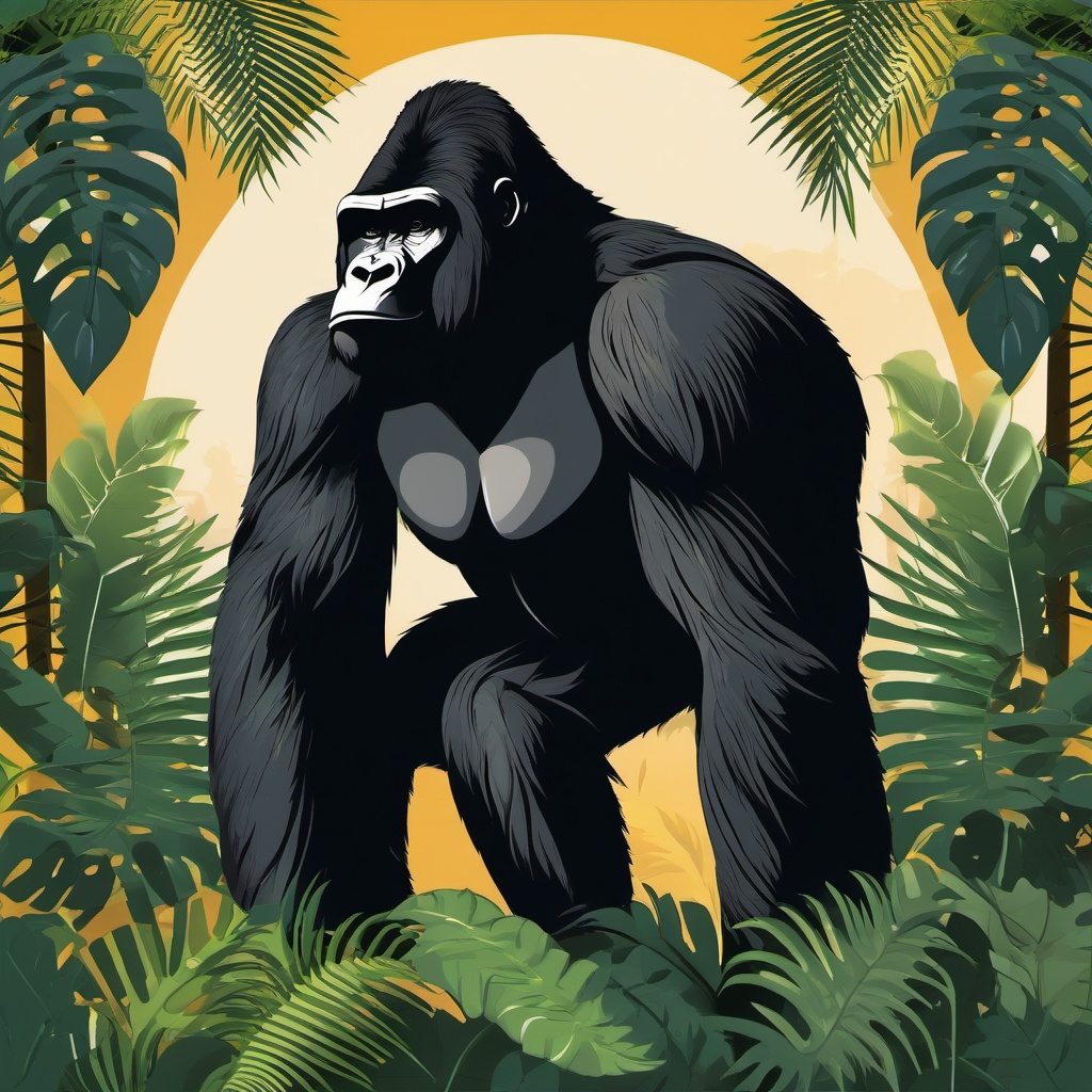 Gorilla clipart - Strong and intelligent primate in the jungle, ,vector color clipart,minimal