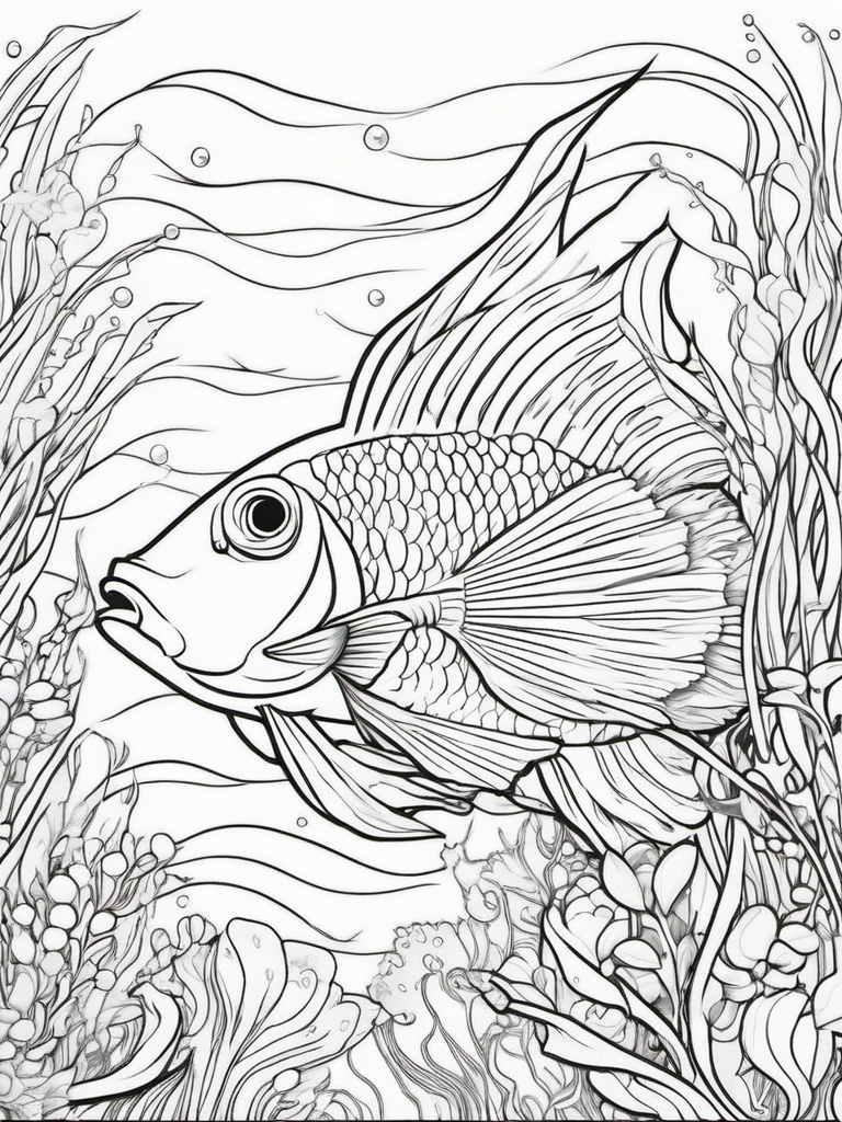 Fish Coloring Pages - Fish in a magical underwater scene  simple coloring pages