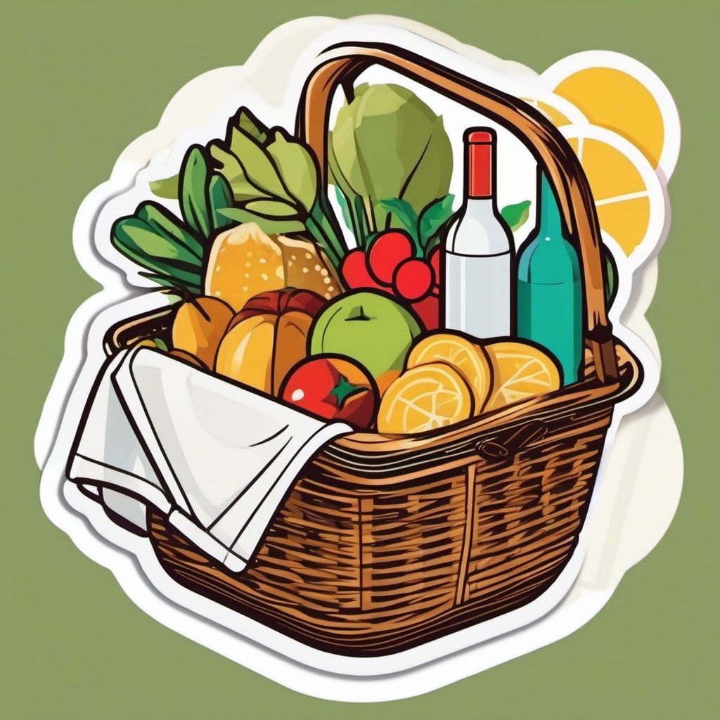 Picnic Basket Sticker - Al Fresco dining, ,vector color sticker art,minimal