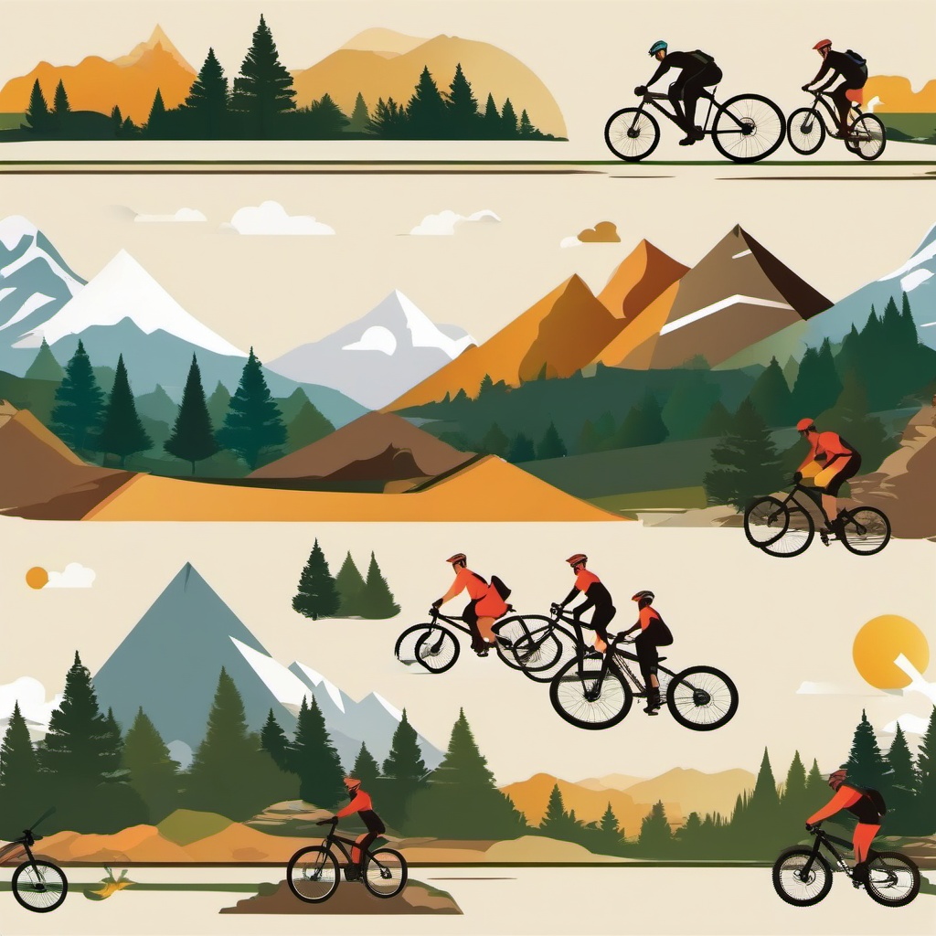 Trailside Mountain Biking clipart - Biking the mountain trail, ,vector color clipart,minimal