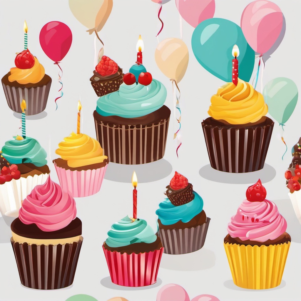 Birthday Cupcakes clipart - Delicious birthday cupcakes, ,vector color clipart,minimal