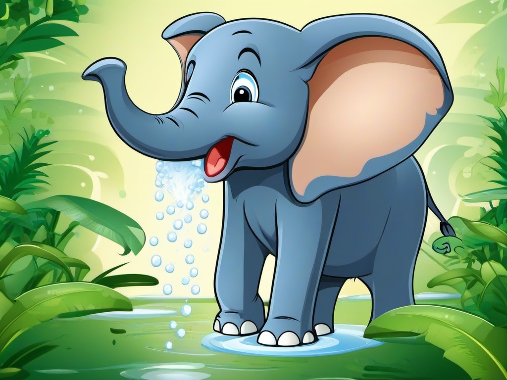 Elephant Cartoon - Cartoon of elephant spraying water  