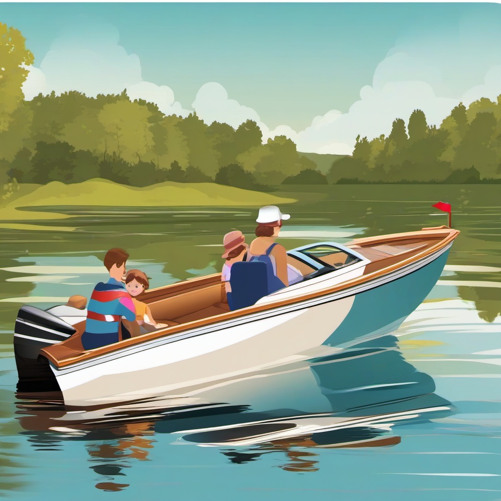 Boat clipart - small motorboat on a family outing  