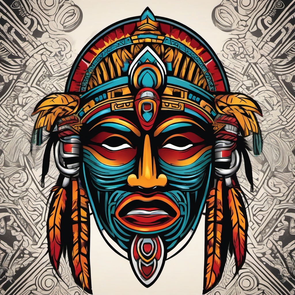 aztec mask tattoo  simple vector color tattoo