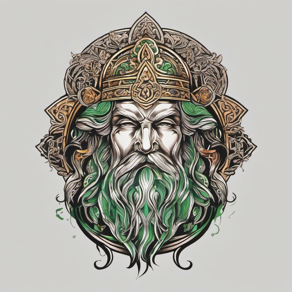 irish god tattoo  simple color tattoo,minimal,white background