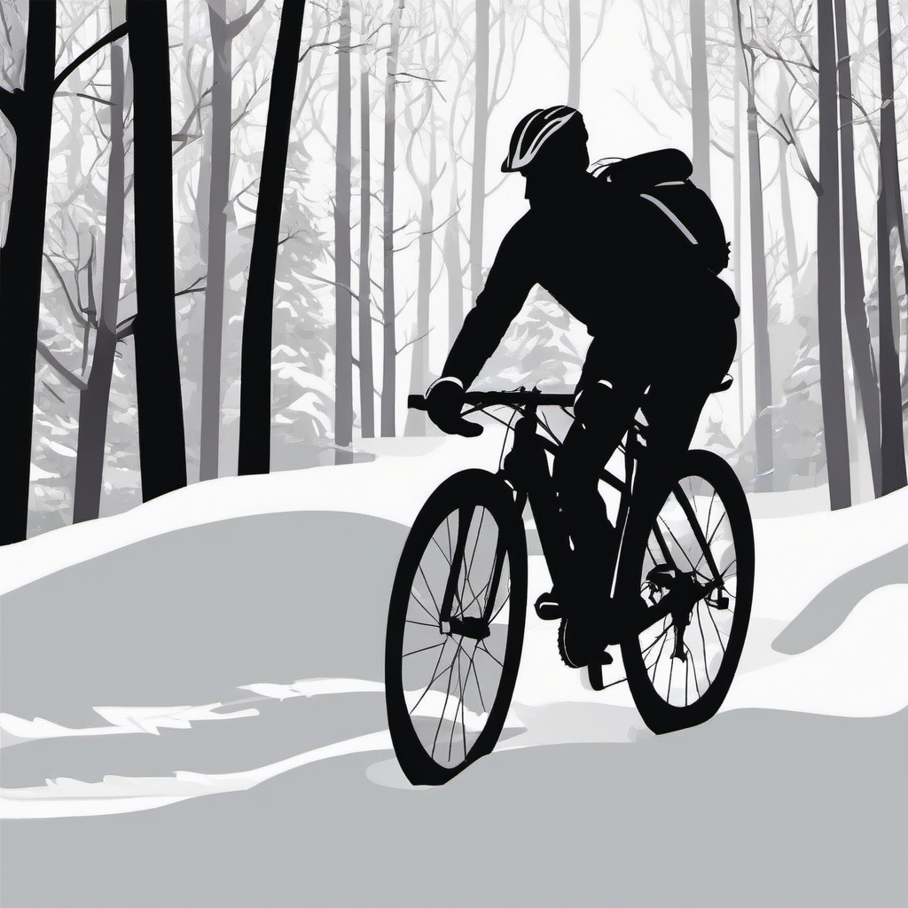 Winter Cycling clipart - Bicycling through a snowy forest, ,vector color clipart,minimal