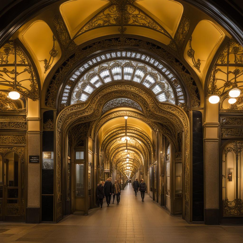 art nouveau metro stations, with decorative ironwork, transport passengers through budapest, hungary. 