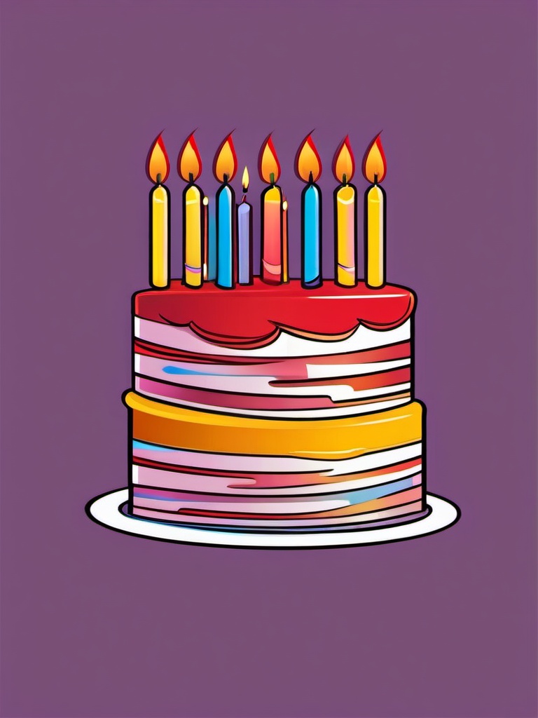 Birthday Cake clipart - Colorful birthday cake with candles, ,vector color clipart,minimal