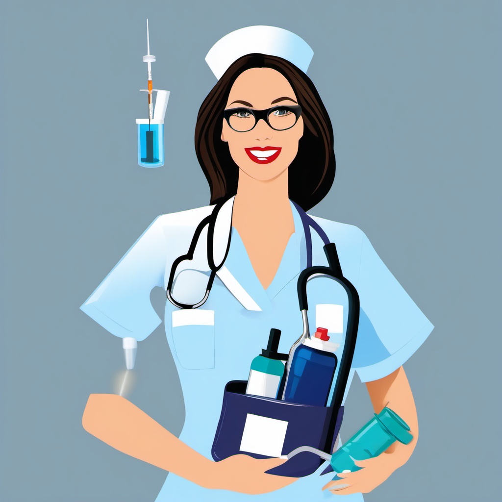 Nurse clipart - nurse with a syringe and medical supplies  