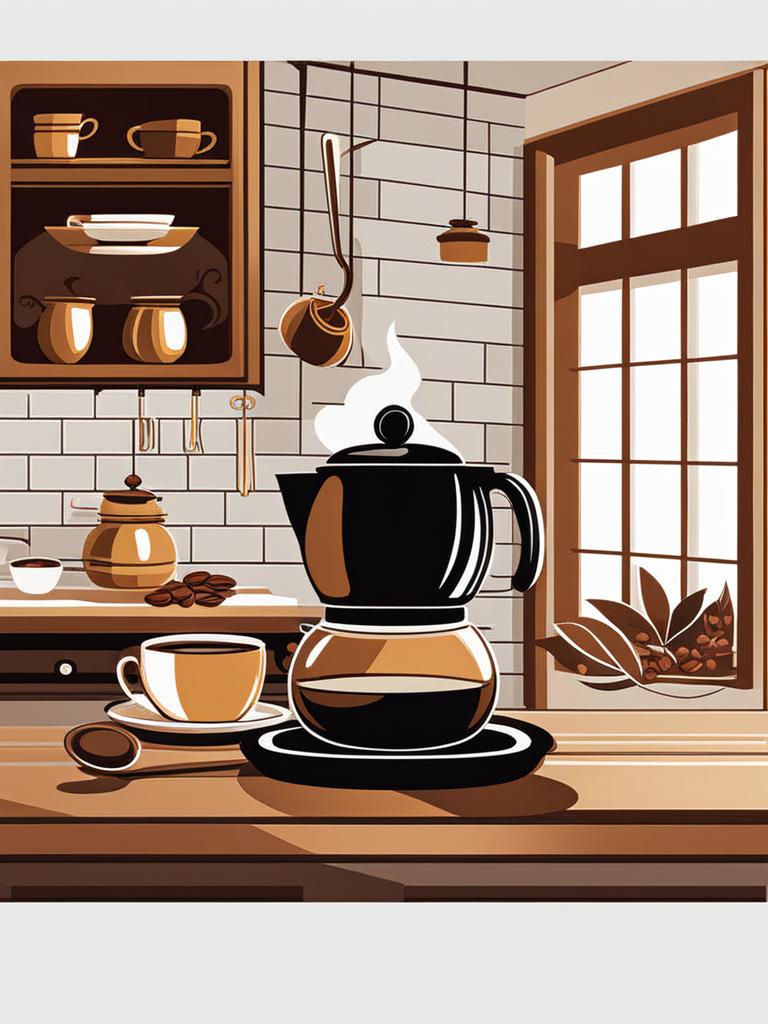 coffee clipart: brewing a fragrant cup in a cozy kitchen. 