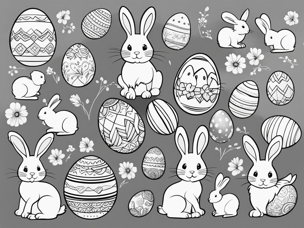 easter clipart black and white - with playful eggs and bunnies. 