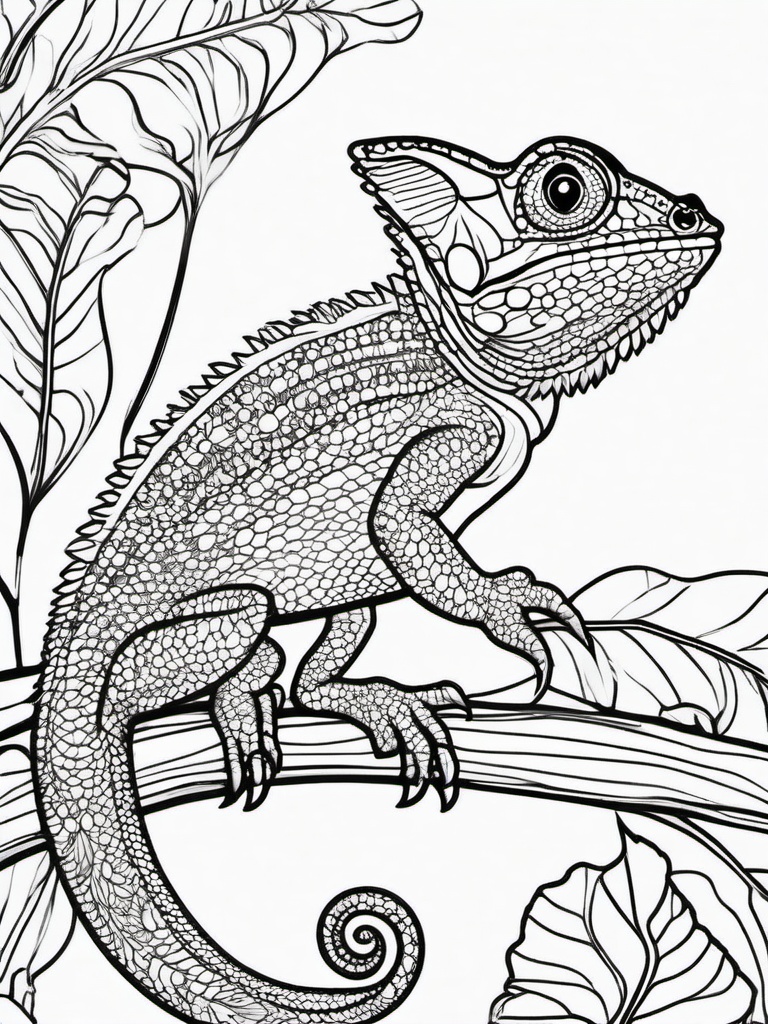 Chameleon Coloring Page - Color Changing Lizard  black outline printable coloring page