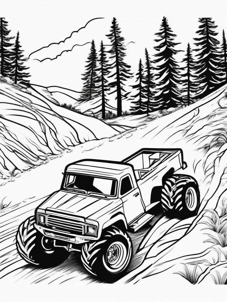 Monster Truck on Dirt Path Coloring Pages - Trucks Blazing Through Off-Road Trails  minimal black outline printable sheet, coloring page