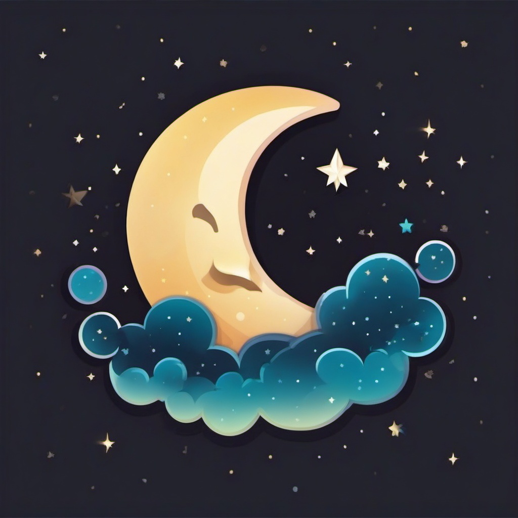 Kawaii Moon sticker- Crescent Nighttime Charm, , color sticker vector art