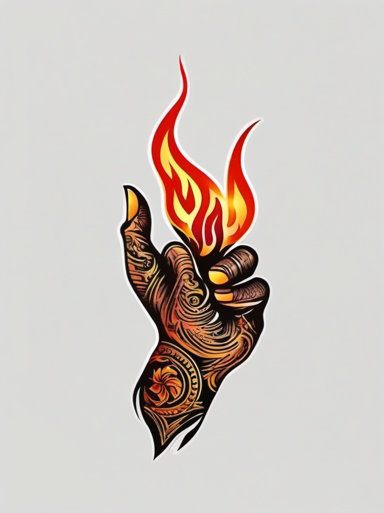 hand with fire tattoo  simple color tattoo,white background