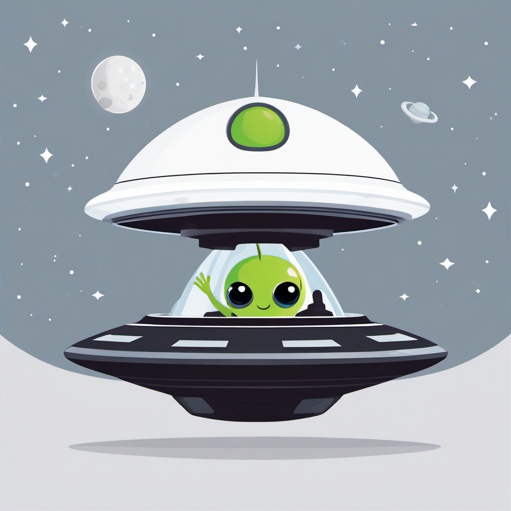 Alien waving from a spaceship clipart.  vector style illustration, white background