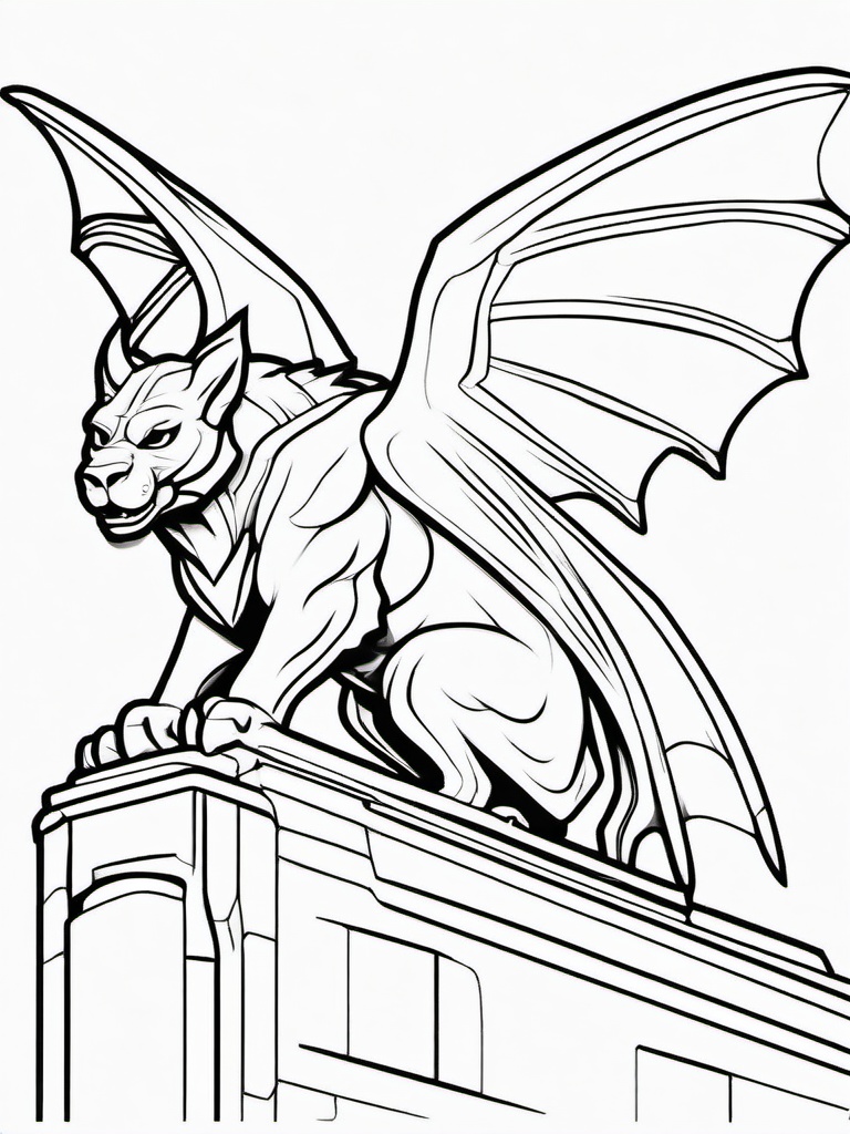 Gargoyle Coloring Pages - Stone Beast with Wings and Claws  minimal black outline printable sheet, coloring page