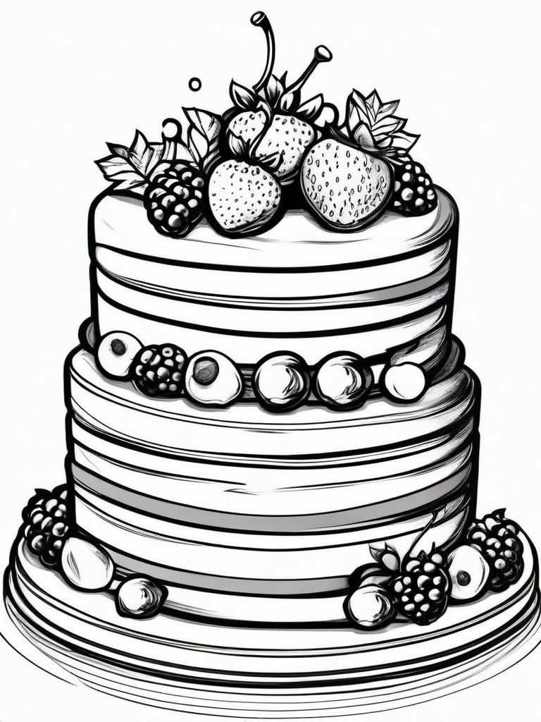 Cake Coloring Pages - Sponge cake topped with berries  simple coloring pages