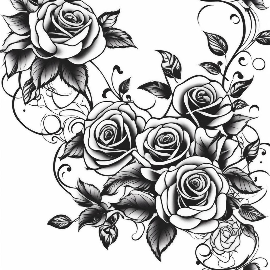 Vine of roses tattoo, Tattoos featuring vines adorned with roses.  color, tattoo patterns, white clean background