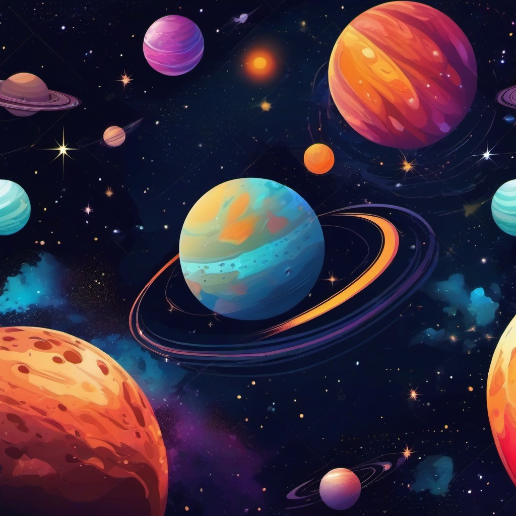 Space Background - Deep Space Exploration and Celestial Bodies wallpaper splash art, vibrant colors, intricate patterns