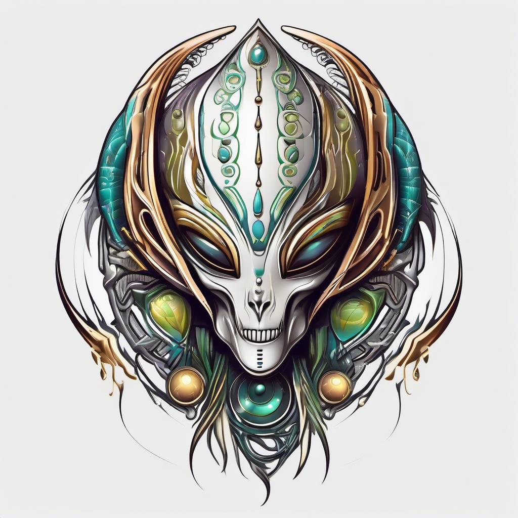 3D Alien Tattoo - Striking 3D representation of extraterrestrial elements.  simple color tattoo,vector style,white background