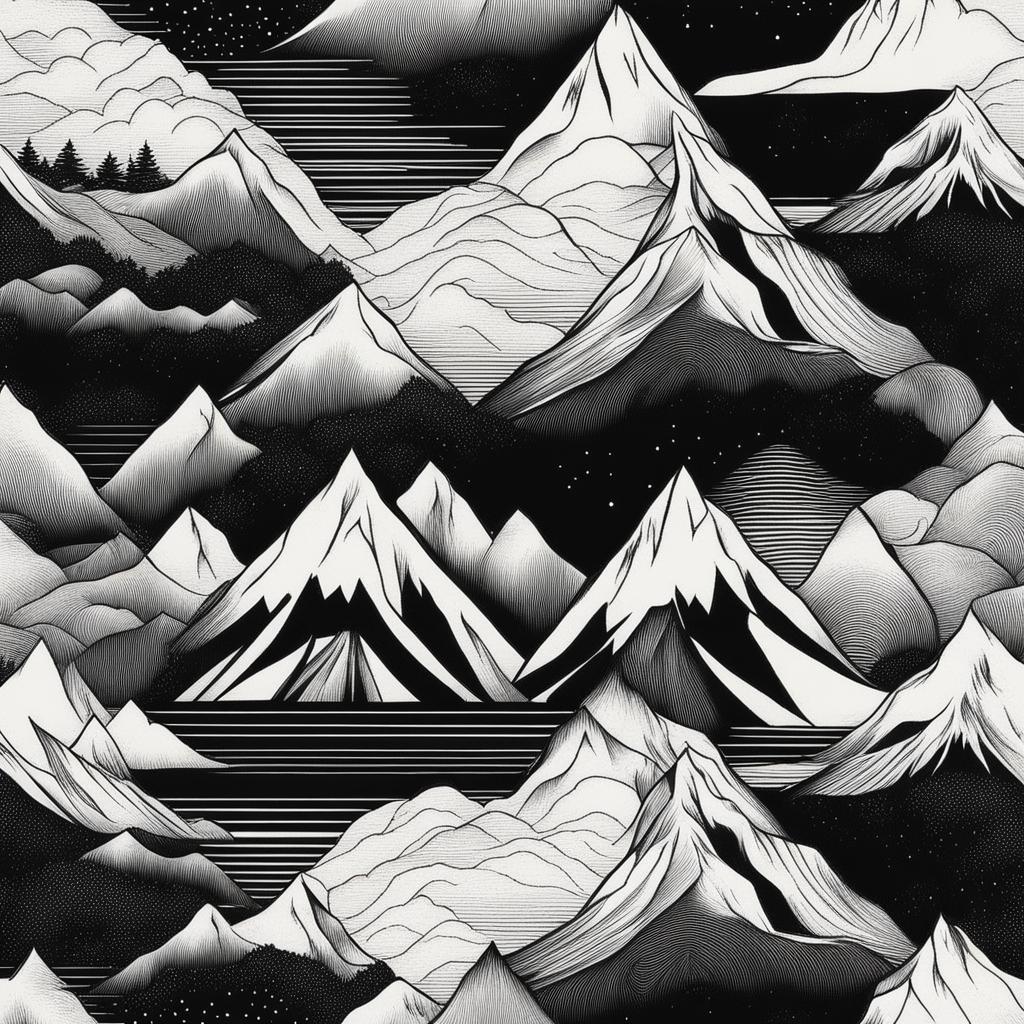 mountain tattoo black and white design 