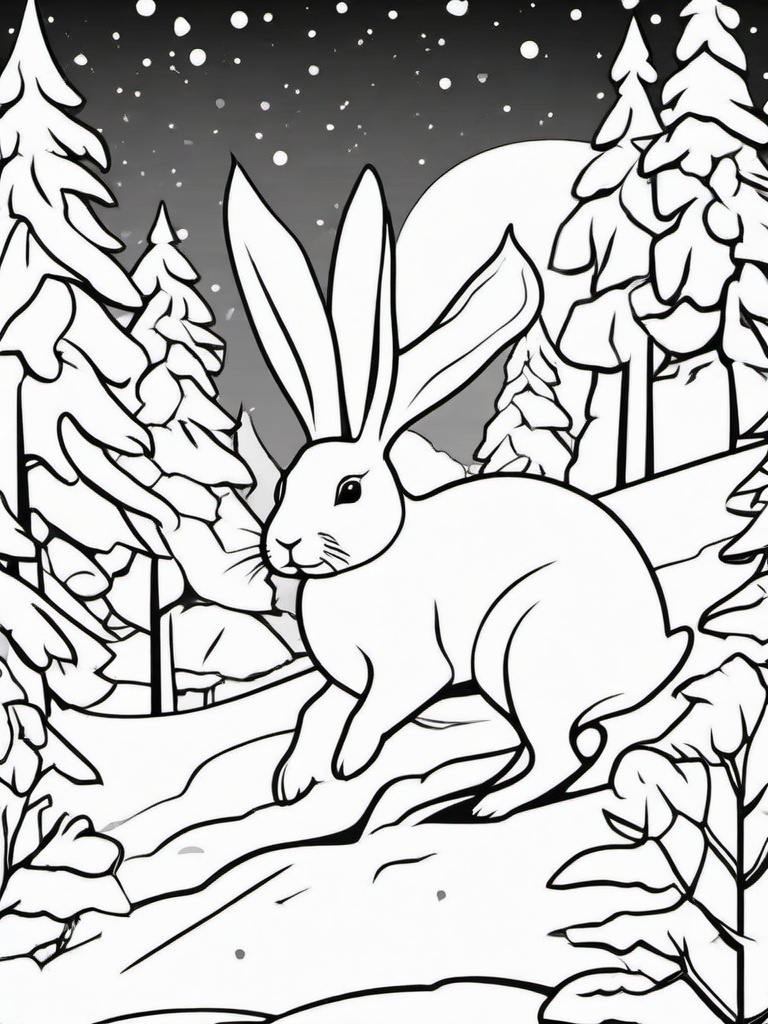 Winter Bunny Coloring Pages - Cute Bunnies Hopping Through the Snow  minimal black outline printable sheet, coloring page