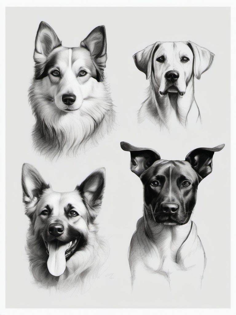 pencil drawing of dogs  minimal rough sketch scribbles,doodles,black and white