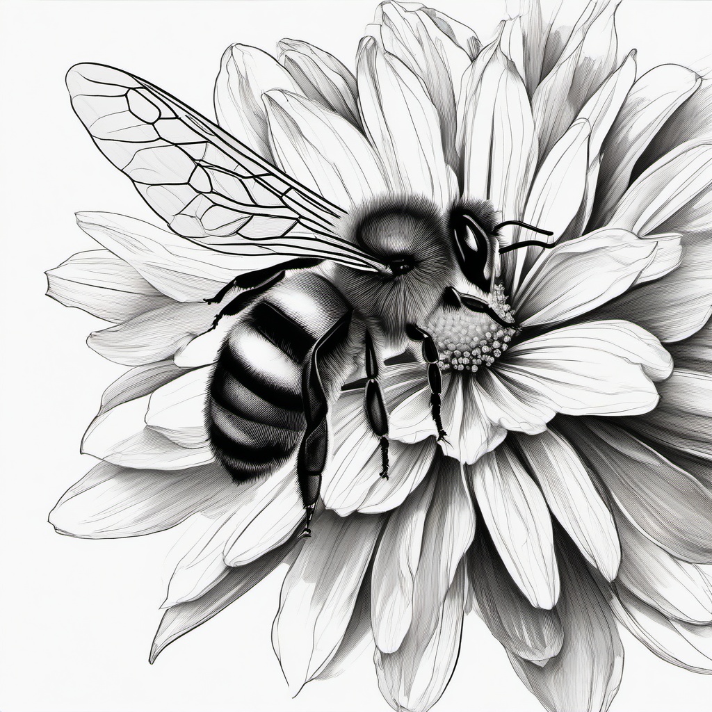 drawing of a bee on a flower  minimal rough sketch scribbles,doodles,black and white