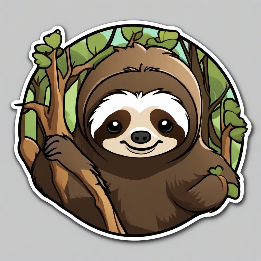 Sloth cartoon - slow-moving, tree-dweller  cartoon sticker style