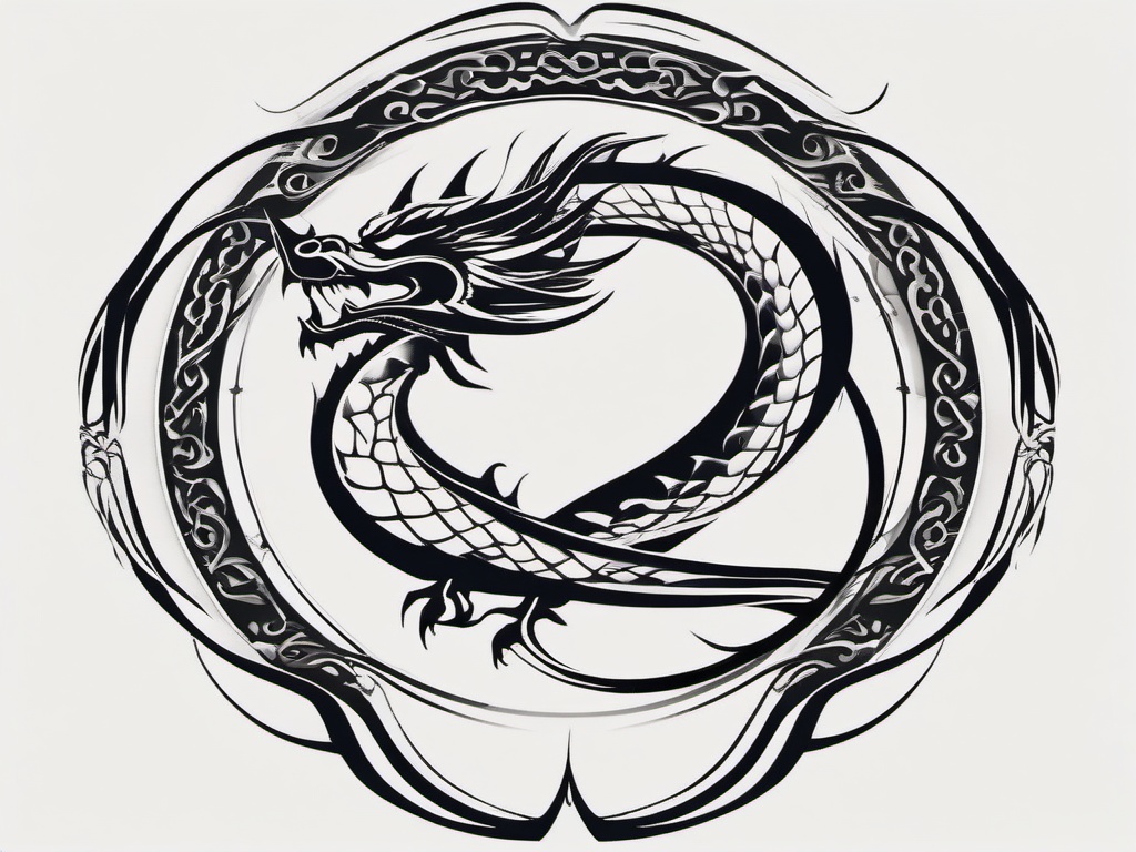 Dragon Circle Tattoo - Circular dragon tattoo with a distinctive and eye-catching design.  simple color tattoo,minimalist,white background