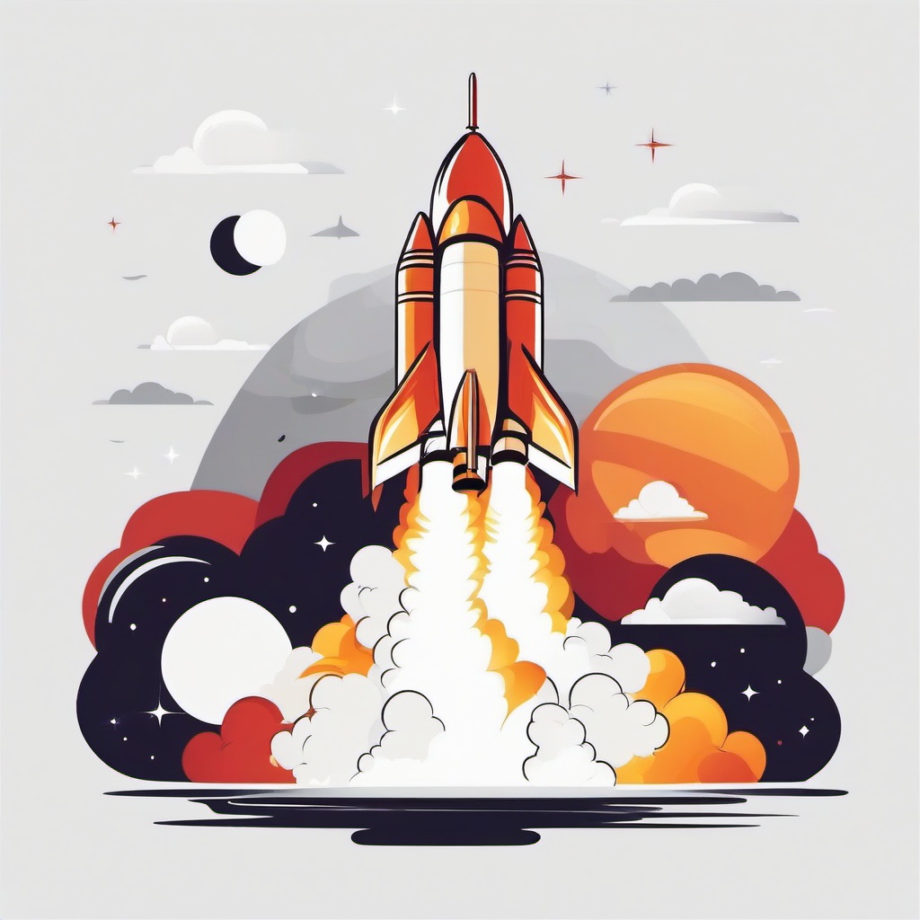 Rocket blasting off into space clipart.  vector style illustration, white background