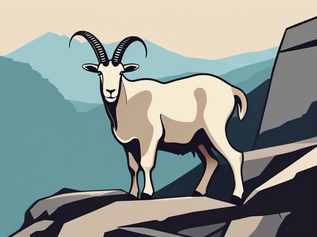 Mountain Goat Clip Art - Mountain goat on rocky terrain,  color vector clipart, minimal style