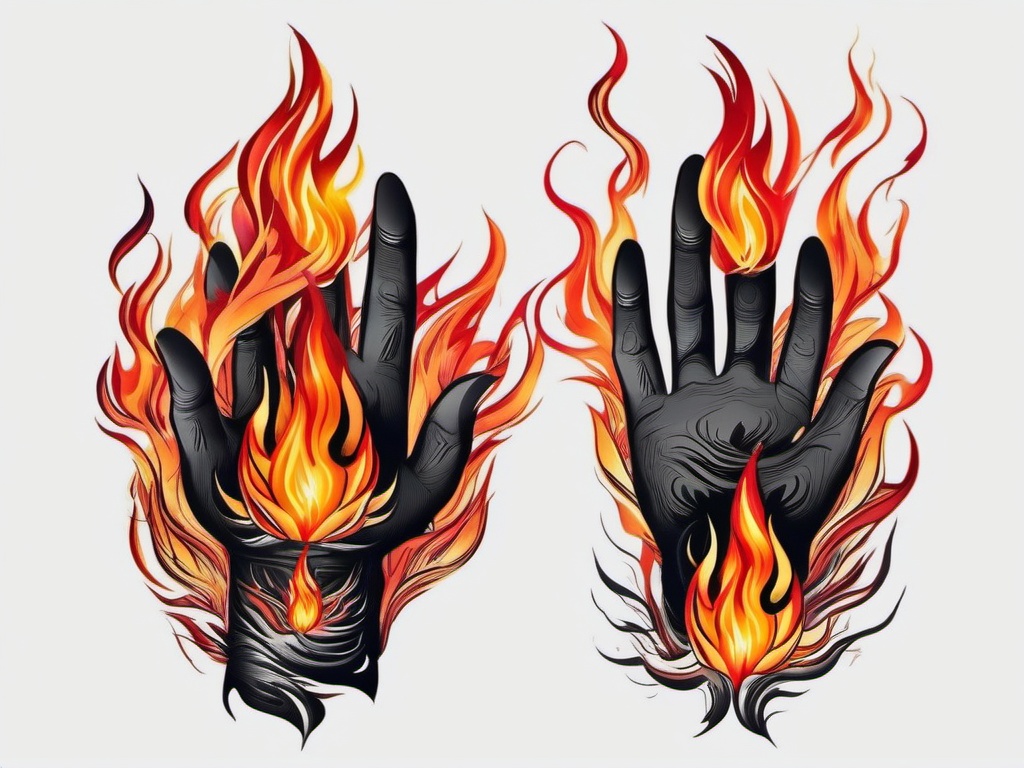 hand tattoo fire  simple color tattoo,white background