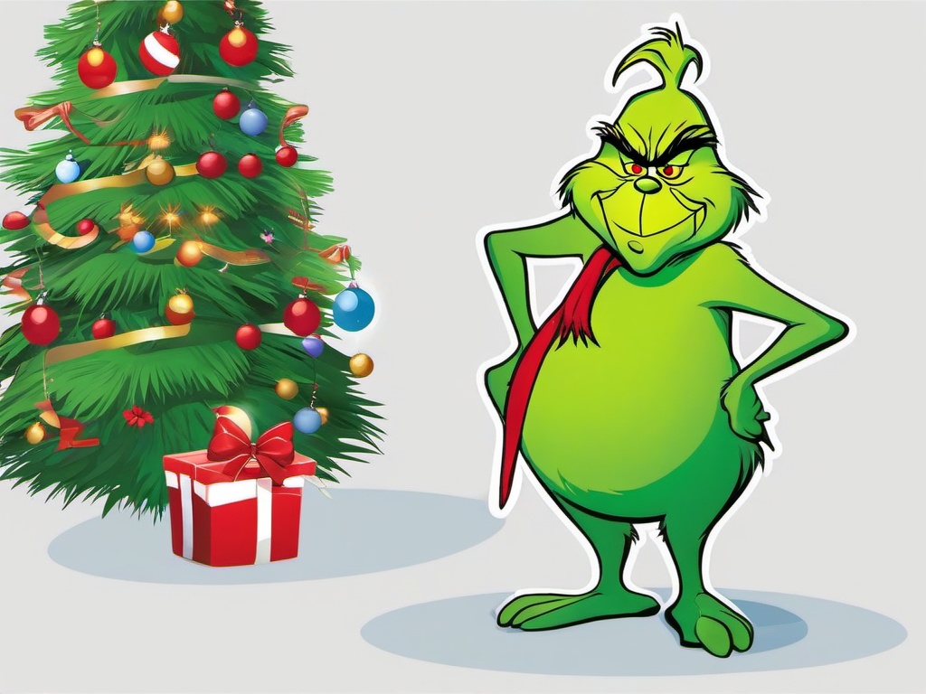 Grinch clipart - Grinch standing in front of a Christmas tree  