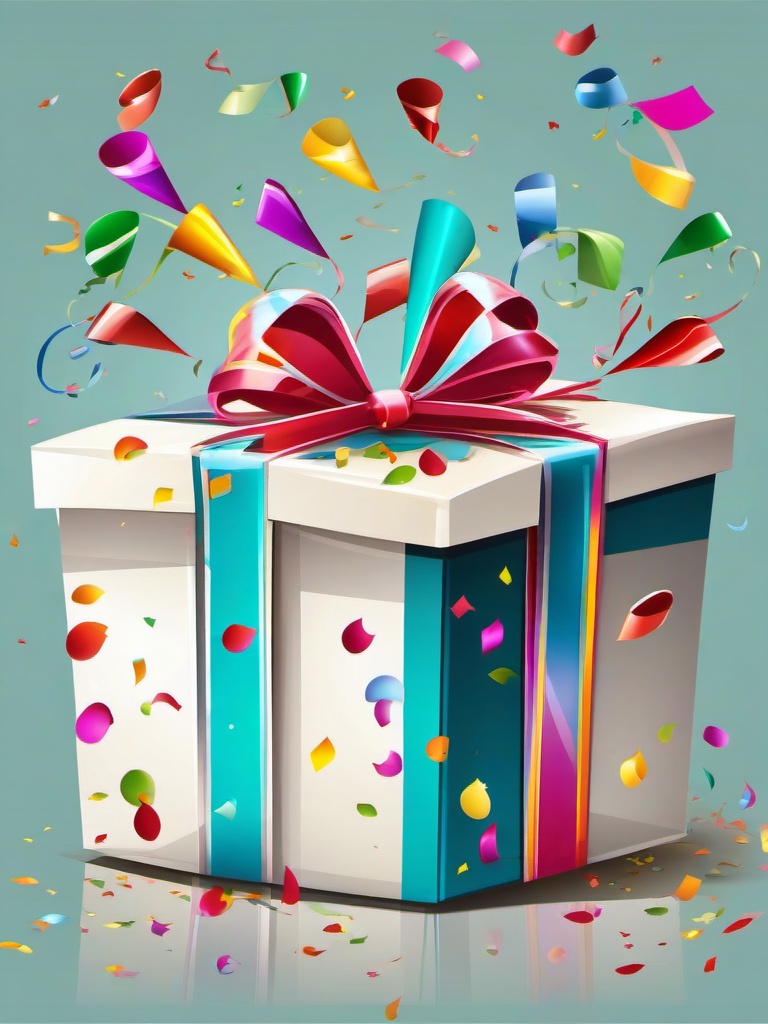 Gift clipart - gift box with confetti and streamers  