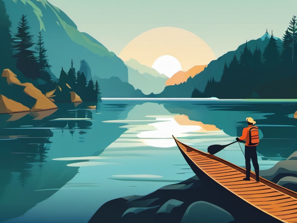 Lake Exploration clipart - An explorer venturing into the lake., ,vector color clipart,minimal