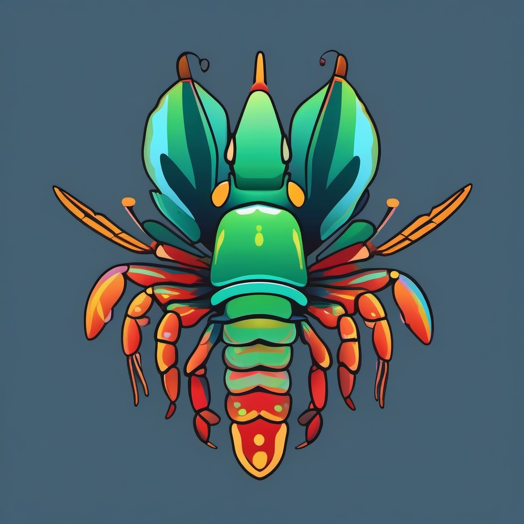 Powerful Mantis Shrimp Clip Art - A powerful mantis shrimp with striking colors,  color vector clipart, minimal style