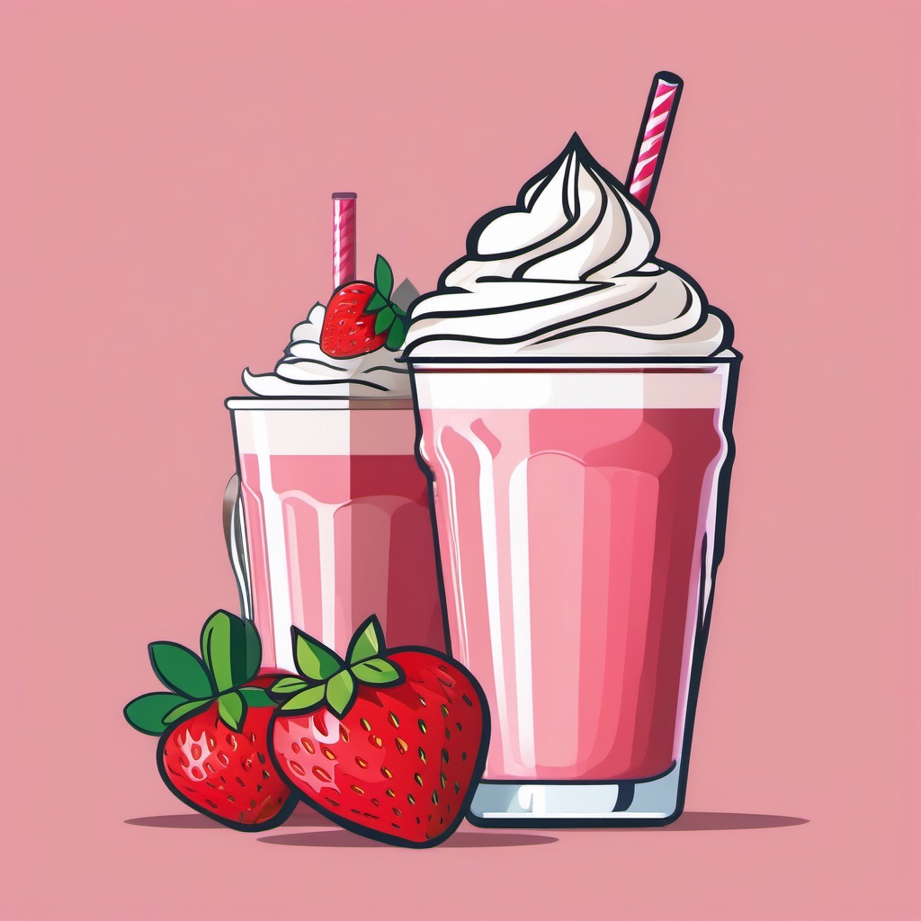 Strawberry Milkshake with Whipped Cream Clipart - A strawberry milkshake with whipped cream.  color vector clipart, minimal style