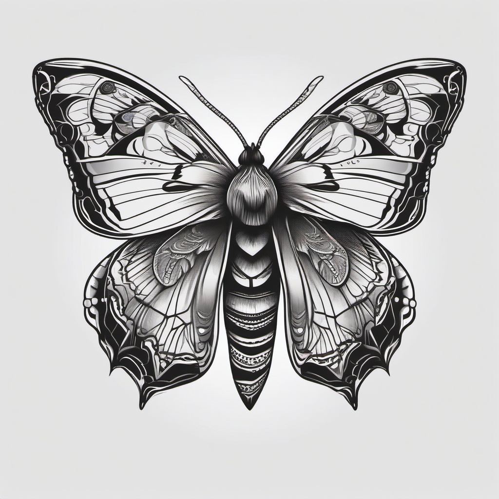 Black and Grey Moth Tattoo - Moth tattoo in black and grey color tones.  simple vector tattoo,minimalist,white background