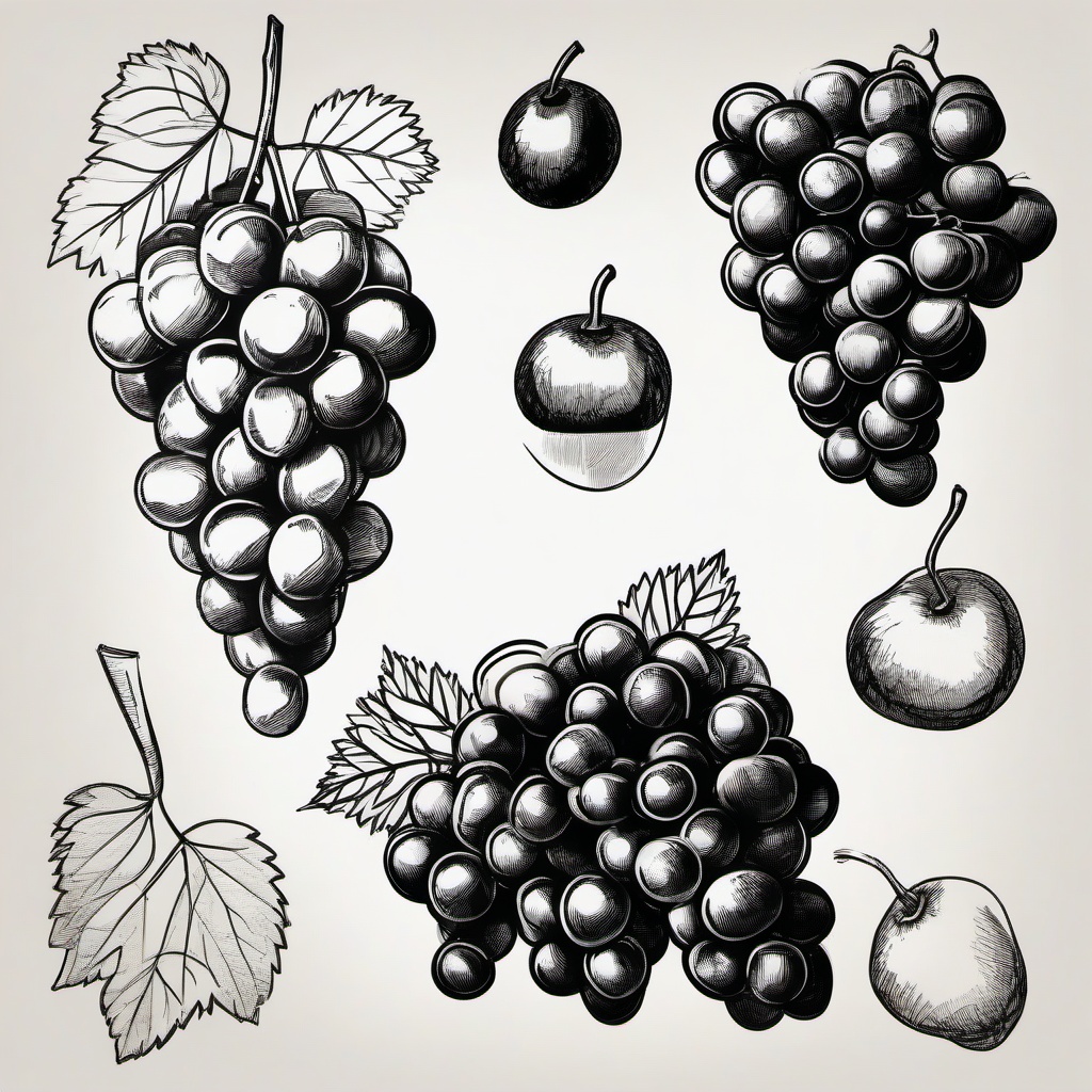 drawings of grapes  minimal rough sketch scribbles,doodles,black and white