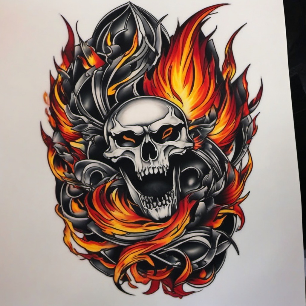 fire and ink tattoo  simple color tattoo,white background