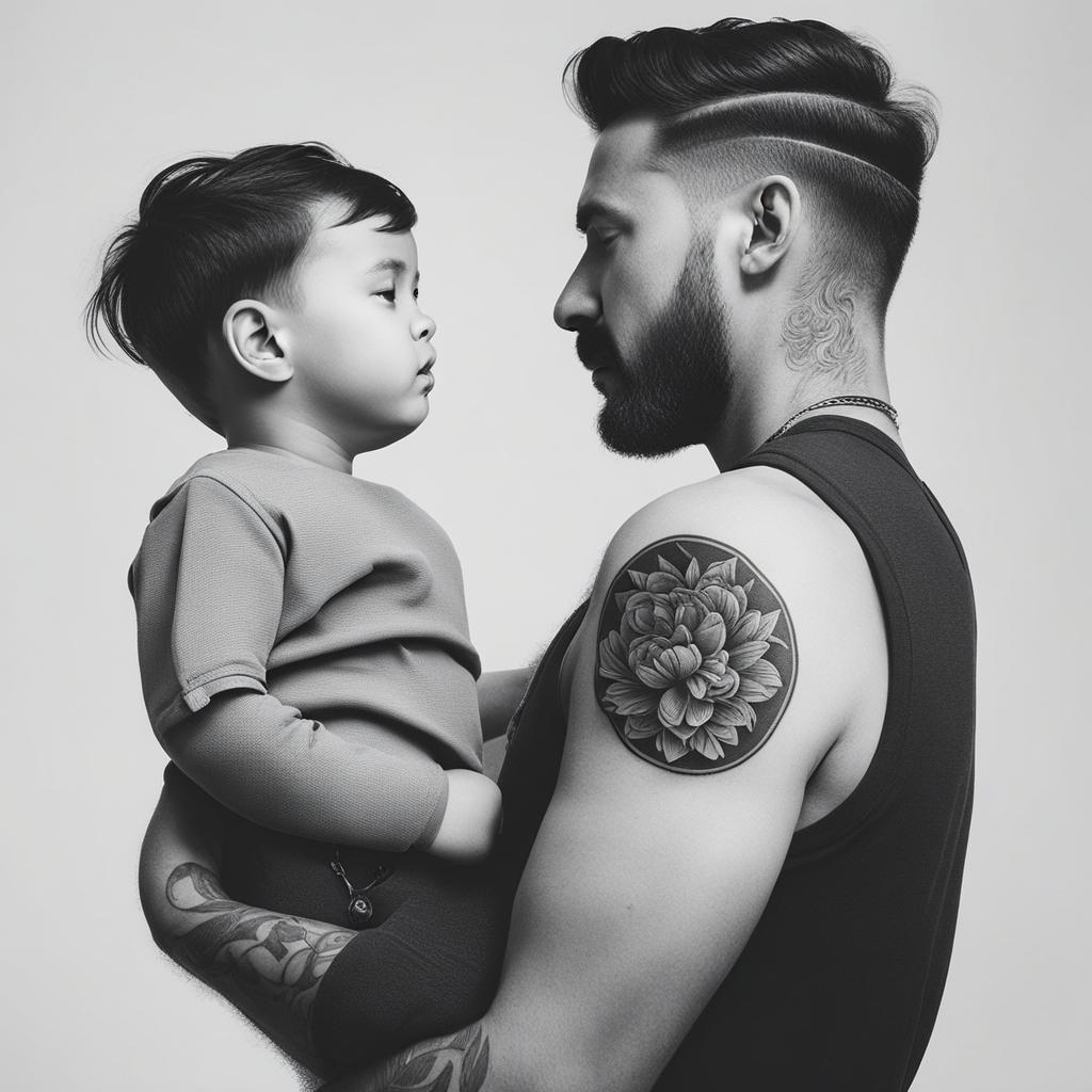 father son tattoos minimalist color design 